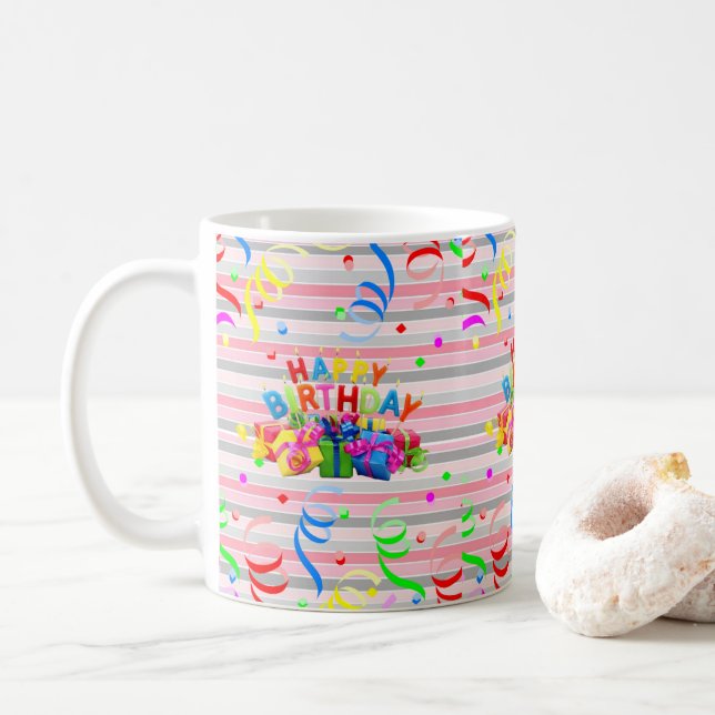 Happy Birthday Tasse Streifen (Mit Donut)