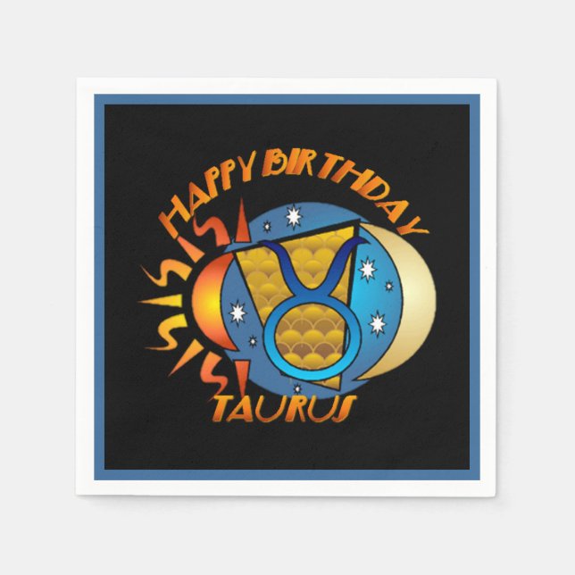 Happy Birthday Taurus Zodiac Birth Sign Napkins Serviette (Vorderseite)