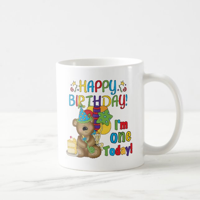 Happy Birthday Teddy Bär 1. T - Shirt und Geschenk Kaffeetasse (Rechts)