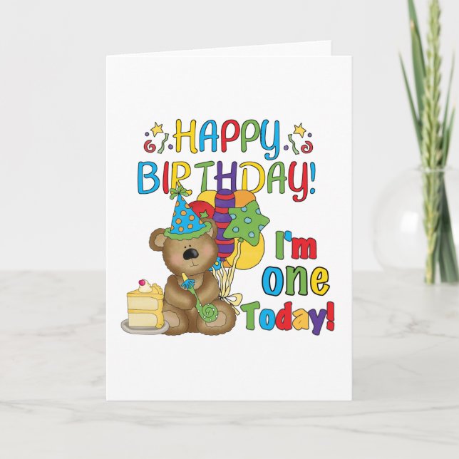 Happy Birthday Teddy Bär 1. T - Shirt und Geschenk Karte (Vorderseite)