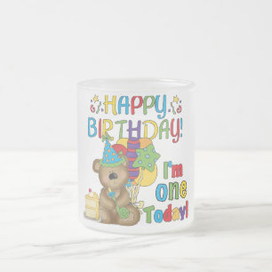 Happy Birthday Teddy Bär 1. T - Shirt und Geschenk Mattglastasse