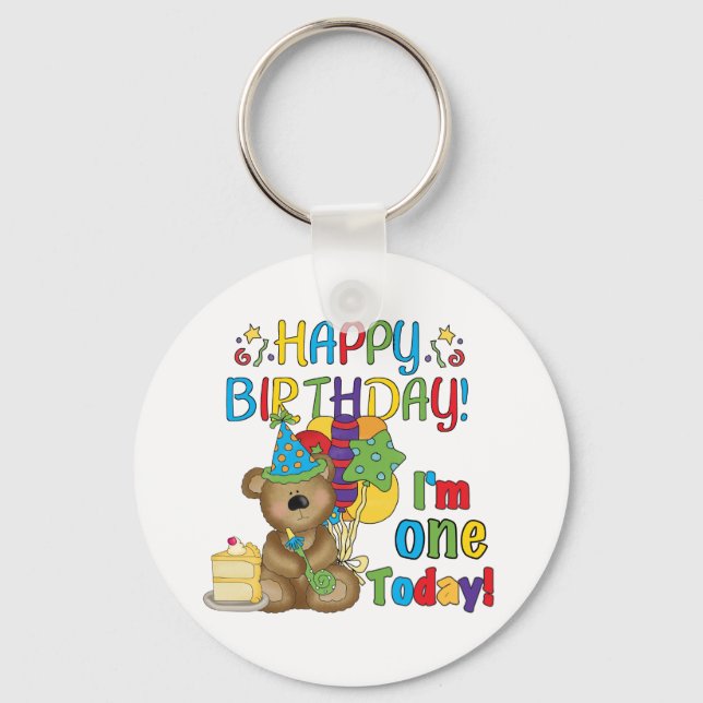 Happy Birthday Teddy Bär 1. T - Shirt und Geschenk Schlüsselanhänger (Vorderseite)