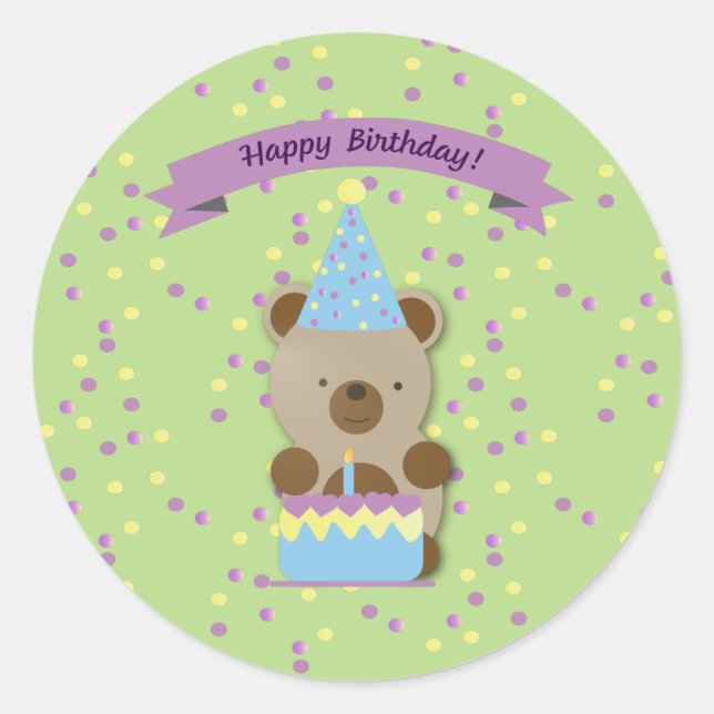 Happy Birthday Teddy Bar Runder Aufkleber (Vorderseite)