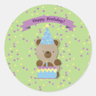Happy Birthday Teddy Bar Runder Aufkleber