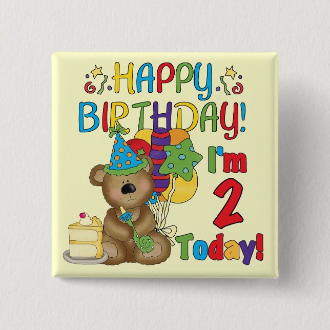 Happy Birthday Teddy Bear 2. Geburtstag Button (Vorderseite)