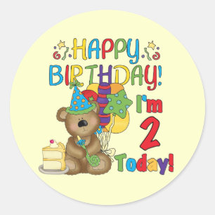 Happy Birthday Teddy Bear 2. Geburtstag Runder Aufkleber