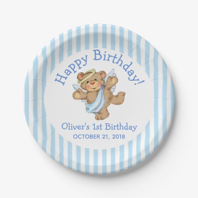 Happy Birthday Teddy Bear Angel Pappteller (Vorderseite)