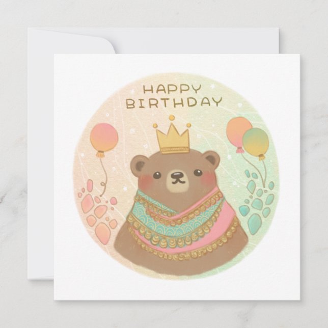 Happy Birthday Teddy Bear Illustration Einladung (Vorderseite)