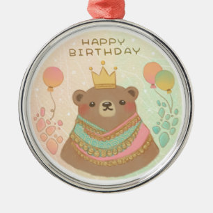 Happy Birthday Teddy Bear Illustration Ornament Aus Metall