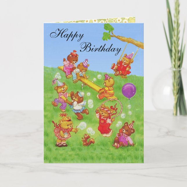 Happy Birthday Teddy Bear's Bubbles Party Karte (Vorderseite)