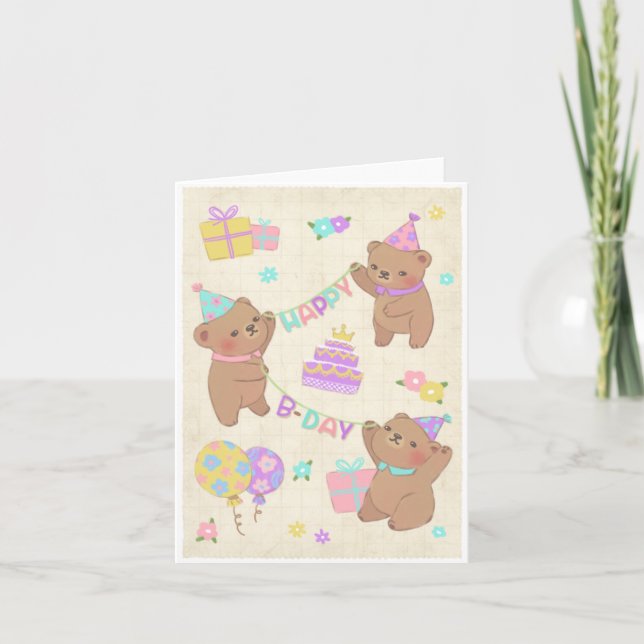 Happy Birthday Teddy Bears Illustration Einladung (Vorderseite)