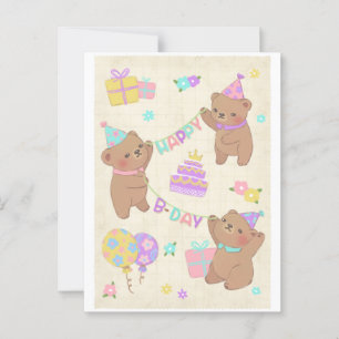Happy Birthday Teddybären Illustration Postkarte