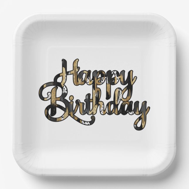 Happy Birthday Tellers Black and Tan Pappteller (Vorderseite)
