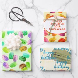Happy Birthday Template farbenfrohe Macaron Cookie Geschenkpapier Set