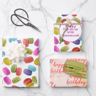 Happy Birthday Template farbenfrohe Macaron Cookie Geschenkpapier Set