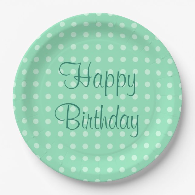 Happy Birthday Text Dots Rustic Polka Minze Green Pappteller (Vorderseite)