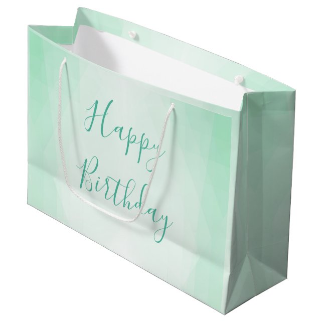 Happy Birthday Text Mint Grün Farbe Moderne Trendy Große Geschenktüte (Vorderseite Schrägansicht)