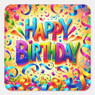 Happy Birthday Text Quadratischer Aufkleber