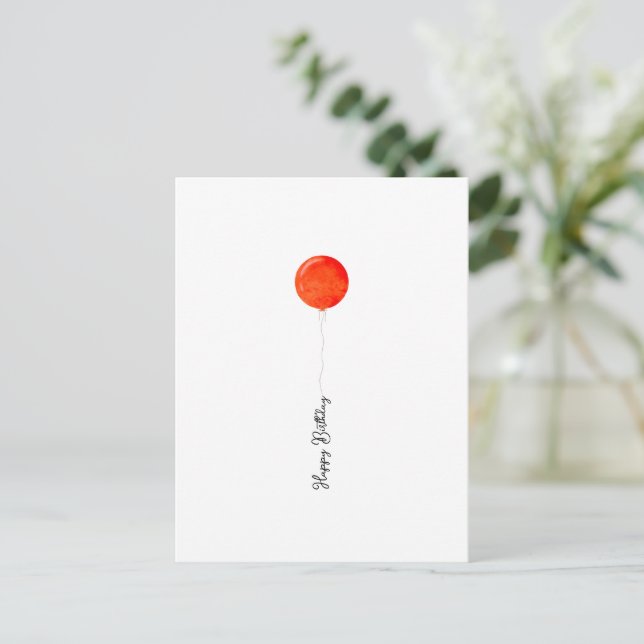 Happy Birthday Text Red Balloon Illustration Card Postkarte (Stehend Vorderseite)