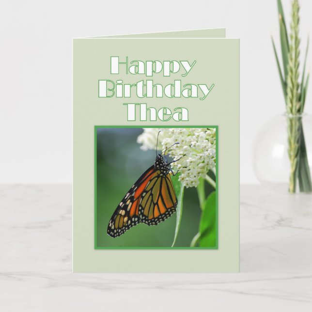 Happy Birthday Thea Monarch Butterfly Karte (Vorderseite)