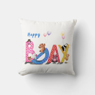 Happy Birthday Throw Pillow Baby Bears Party Kissen