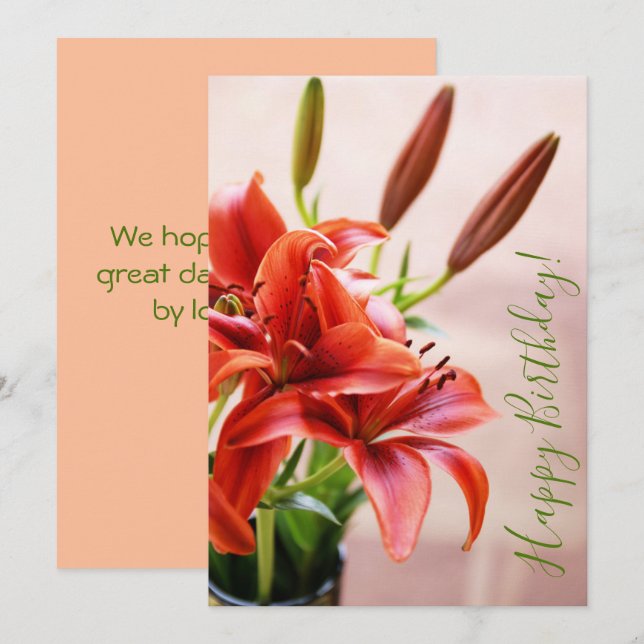 Happy Birthday Tiger Lilies Foto Custom Card Karte (Vorne/Hinten)