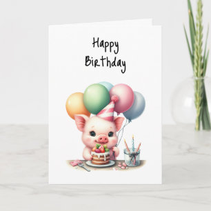 Happy Birthday Time to Pig Out on Cake Balloons Karte
