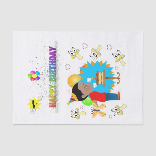 Happy Birthday Tissue African Boy Mushrooms Seidenpapier (Vorderseite)