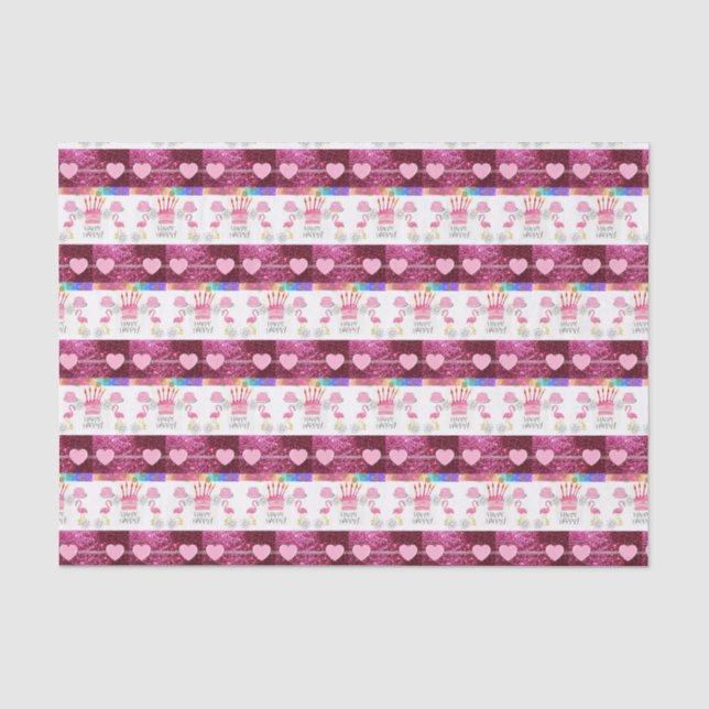 Happy Birthday Tissue Flamingo Seidenpapier (Vorderseite)