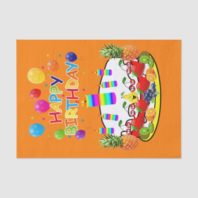 Happy Birthday Tissue Fruchtkuchen Seidenpapier (Vorderseite)