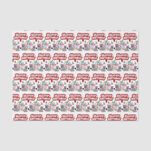 Happy Birthday Tissue Paper Cats Seidenpapier (Vorderseite)