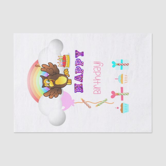 Happy Birthday Tissue Paper Owl Seidenpapier (Vorderseite)