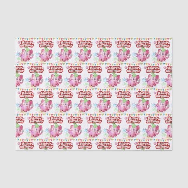 Happy Birthday Tissue Paper Pink Pig Seidenpapier (Vorderseite)