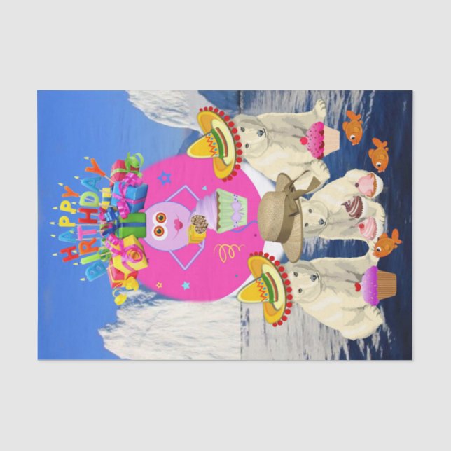 Happy Birthday Tissue Paper Polar Bear Seidenpapier (Vorderseite)