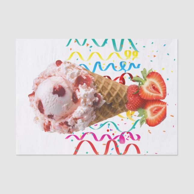 Happy Birthday Tissue Strawberry Ice Creme Seidenpapier (Vorderseite)