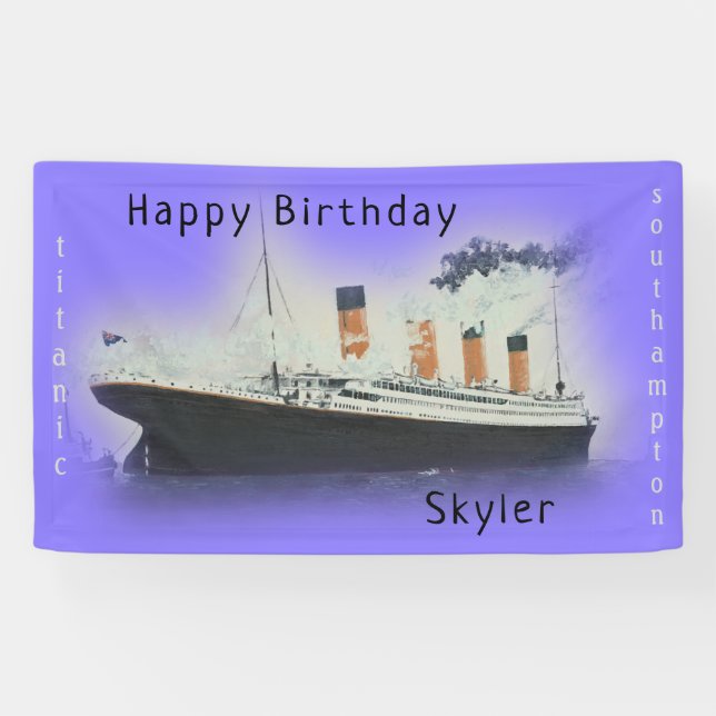 Happy Birthday Titanic Ship Name Lila Twilight Banner (Horizontal)