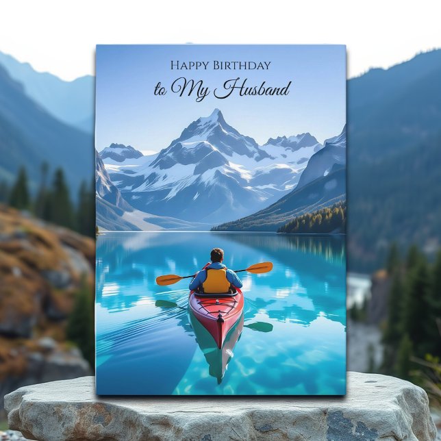 Happy Birthday to my Husband | Kayak Mountains Karte (Von Creator hochgeladen)
