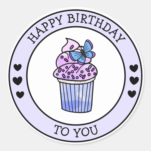 Happy Birthday To You Cute Cupcake Runder Aufkleber (Vorderseite)