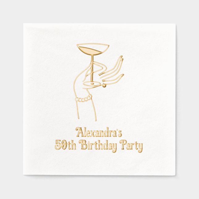 Happy Birthday Toast Raising Champagne Glass Servietten Mit Folie (Vorderseite)