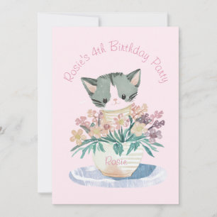 Happy Birthday Tochter Kätzchen Name und Foto Pink Einladung