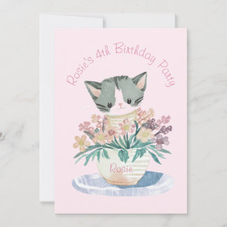 Happy Birthday Tochter Kätzchen Name und Foto Pink Einladung