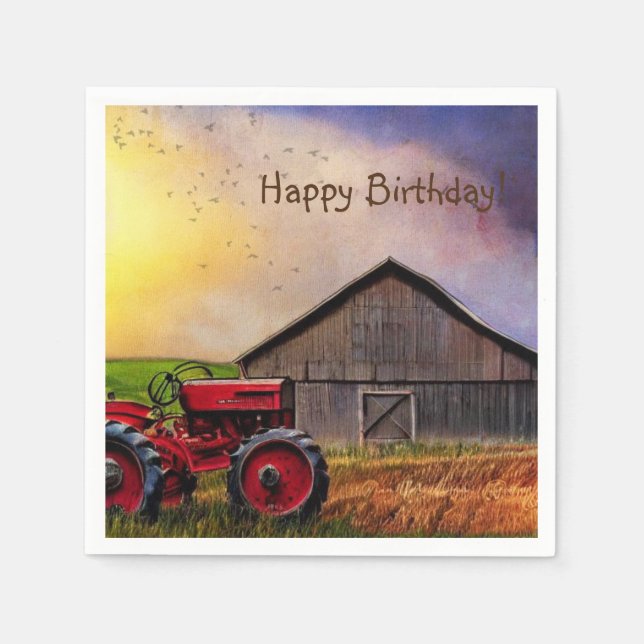 Happy Birthday Tractor and Barn Serviette (Vorderseite)