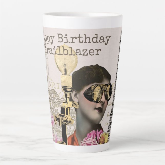 Happy Birthday Trailblazer Steampunk Vintag Milchtasse (Vorderseite)