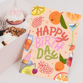 Happy Birthday Tropical Fruit and Cocktail Party Karte