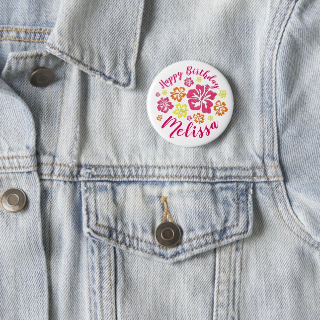 Happy Birthday Tropical Hawaiian Hibiskus Blume Button (Beispiel)