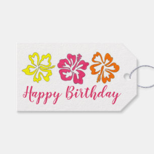 Happy Birthday Tropical Hawaiian Hibiskus Blume Geschenkanhänger