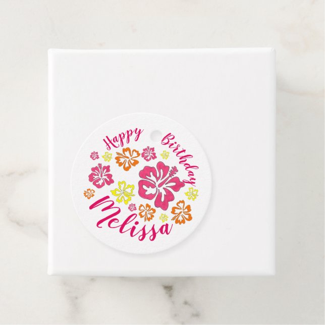 Happy Birthday Tropical Hawaiian Hibiskus Blume Geschenkanhänger (Beispiel)