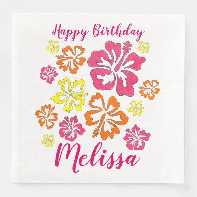 Happy Birthday Tropical Hawaiian Hibiskus Blume Serviette (Vorderseite)