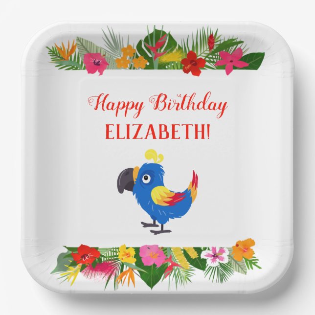 Happy Birthday Tropical Parrot Pappteller (Vorderseite)