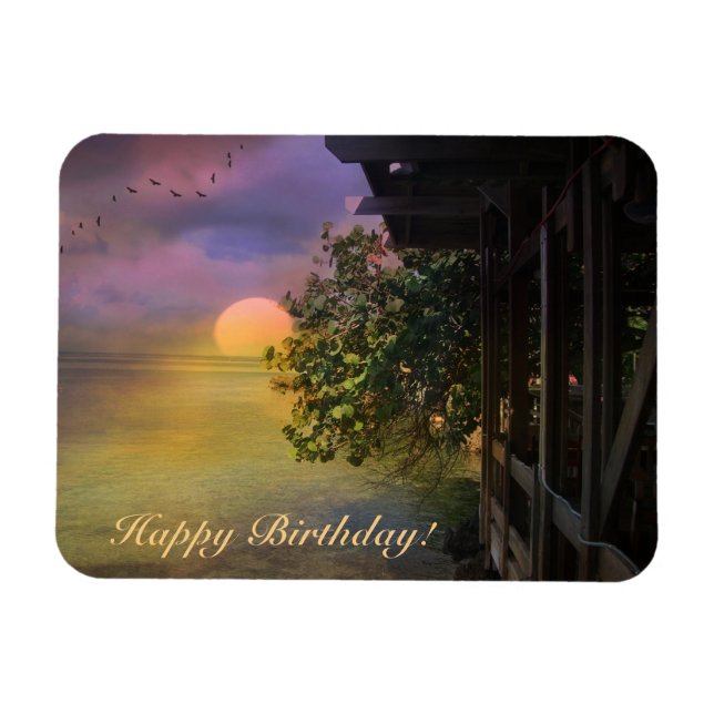 Happy Birthday Tropical Sunset Magnet (Horizontal)